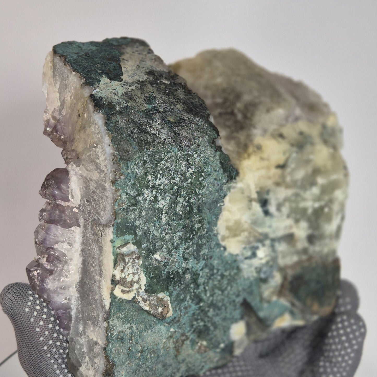 Super Rare White Mountain Calcite Points on Amethyst Cluster with Sugar Calcite Crystal Hoarder