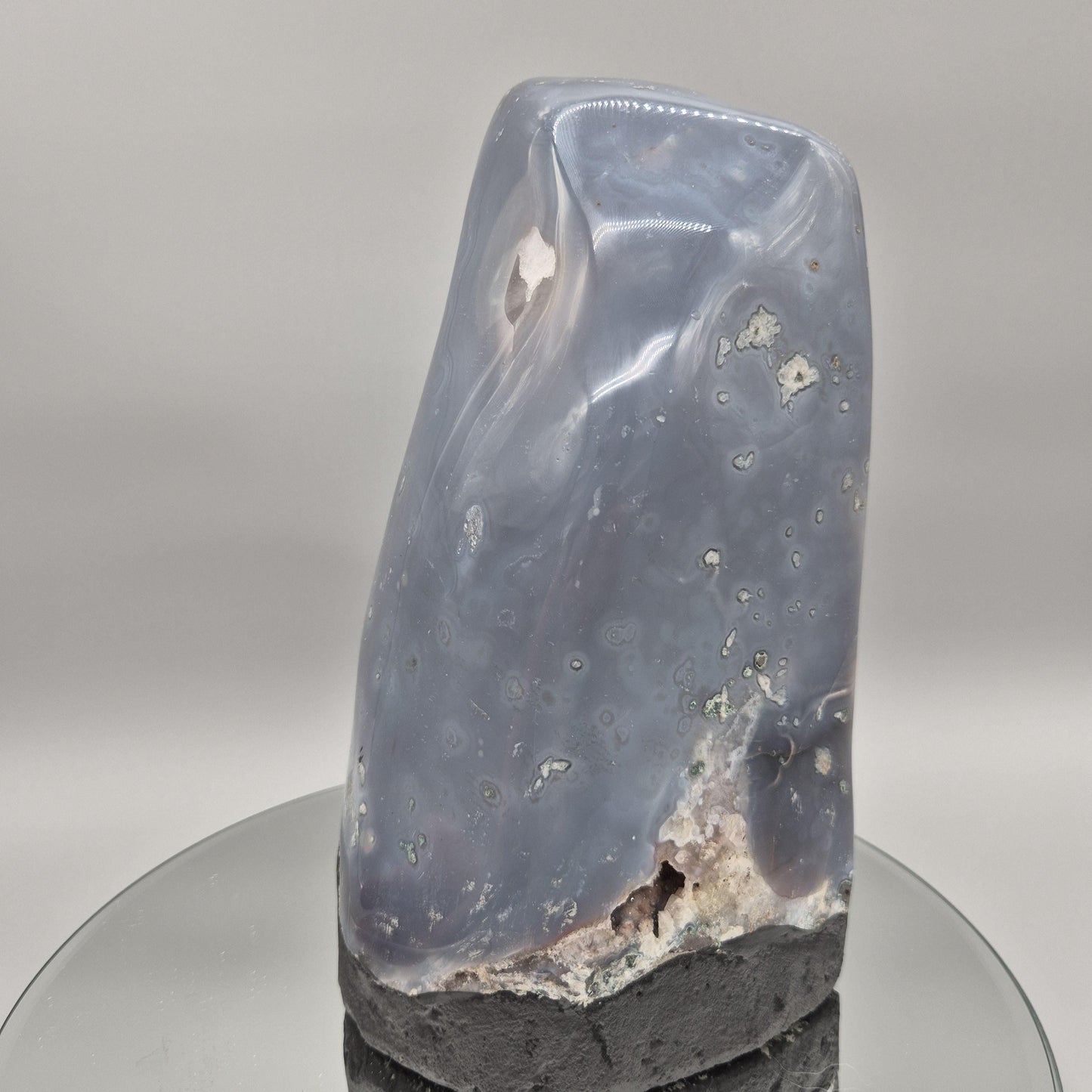 Fully Polished Blue Banded Agate with Druzy | Brazilian Agate Cathedral | Natural Crystal Display Specimen | Collector Stone Crystal Hoarder