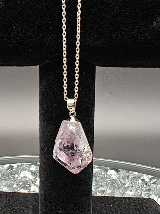 Rose de France Amethyst Necklace - Brazil Amethyst Pendant on Anti-Tarnish Stainless Steel Chain  - 9in Chain Crystal Hoarder