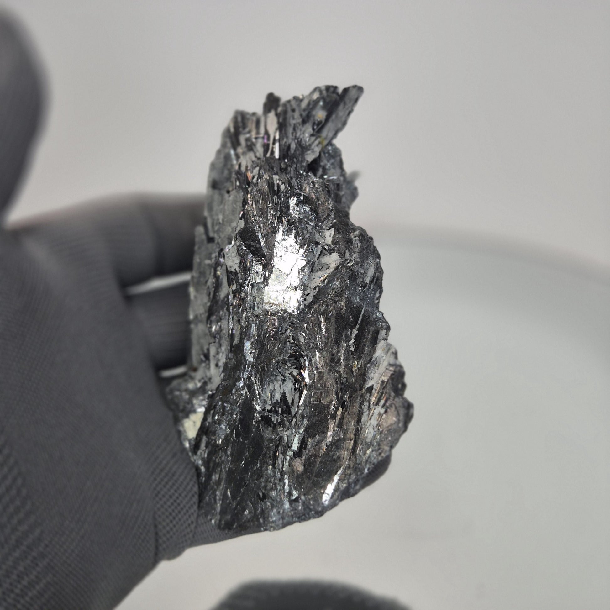 Large Natural Stibnite Crystal Specimen - 14.55 oz, 5.5 x 2.5in - Raw Metallic Mineral Collectible Crystal Hoarder