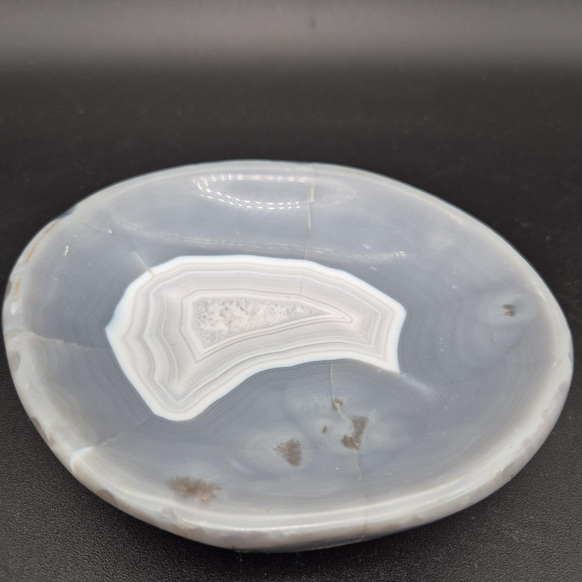 AAA+ Blue Banded Agate Quartz Bowl Brazil 5.5x5x1.5 1.59 lbs Crystal Hoarder