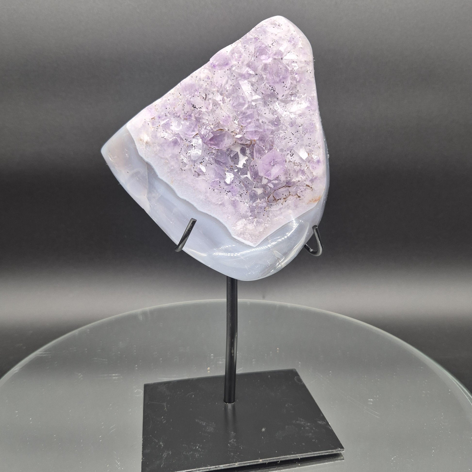 Amethyst with Blue Banded Agate on Stand 5x5x2 2.21 lbs Brazil Crystal Hoarder