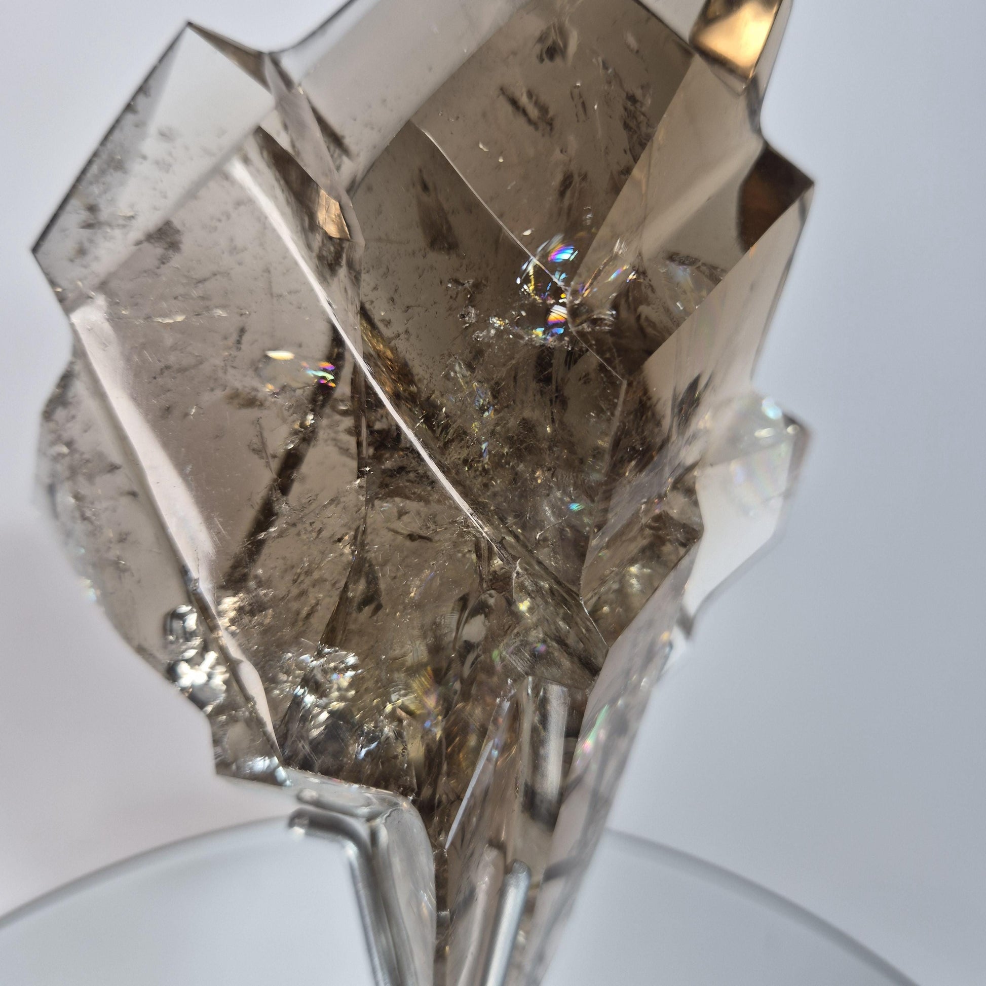 One of a Kind Hand Faceted Smoky Quartz Art Piece - Brazilian Smoky Quartz with Rainbows Crystal Hoarder
