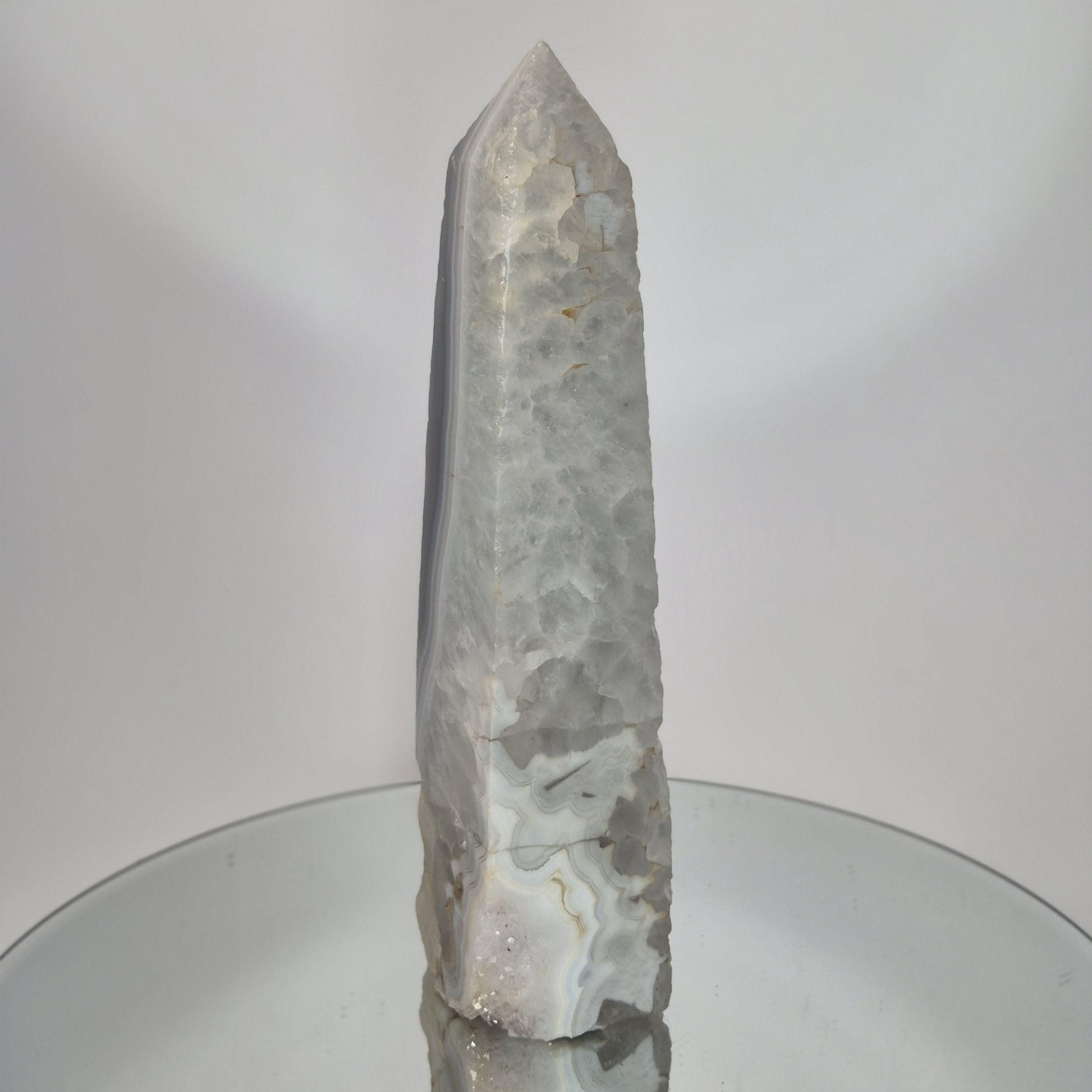 Blue Banded Agate with Druzy Quartz Tower - Can Be Backlit, Brazilian Crystal Crystal Hoarder