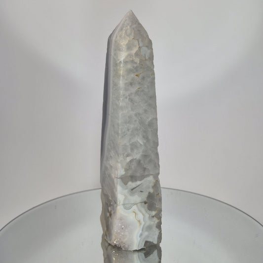 Blue Banded Agate with Druzy Quartz Tower - Can Be Backlit, Brazilian Crystal Crystal Hoarder