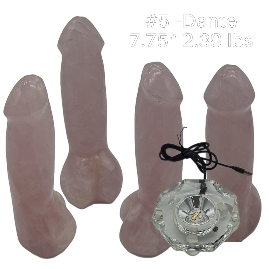 Rose Quartz Penis Sculptures - “The D Collection” - Carved Crystal Art, 6 Unique Sizes, Optional LED Display Stand Crystal Hoarder