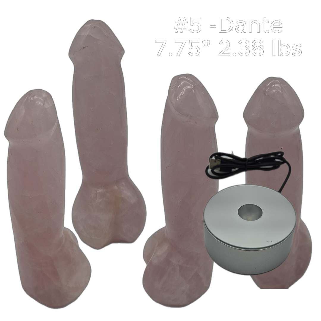 Rose Quartz Penis Sculptures - “The D Collection” - Carved Crystal Art, 6 Unique Sizes, Optional LED Display Stand Crystal Hoarder