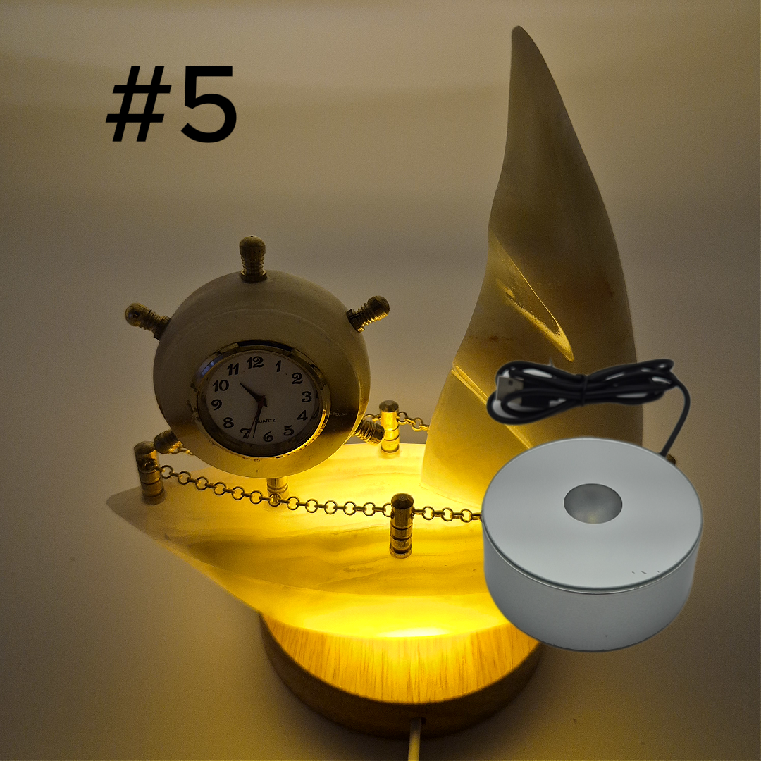 Onyx Sailboat Clock - Nautical Desk Decor - Luxury Crystal Clock - Optional Light-Up Base Crystal Hoarder