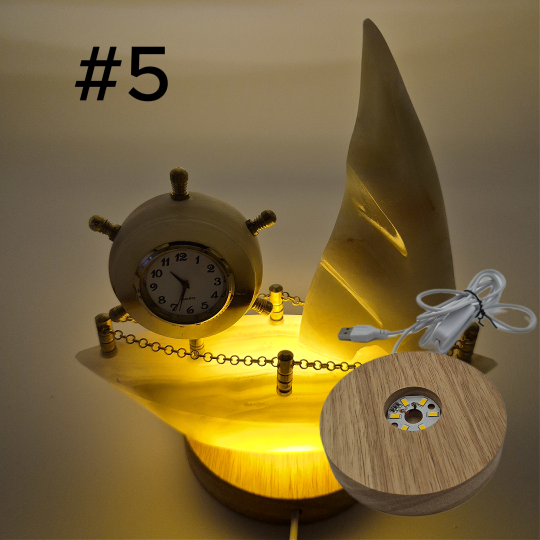 Onyx Sailboat Clock - Nautical Desk Decor - Luxury Crystal Clock - Optional Light-Up Base Crystal Hoarder