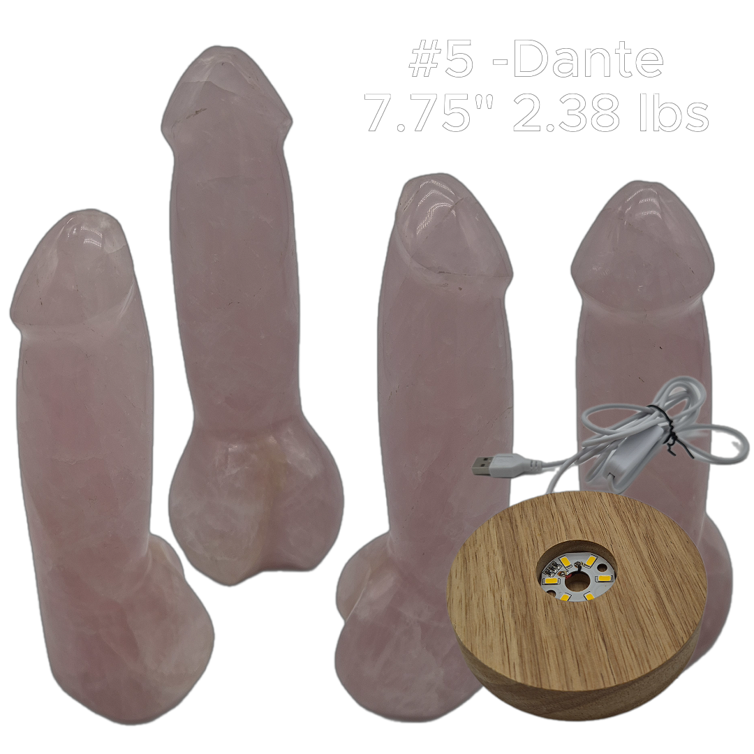 Rose Quartz Penis Sculptures - “The D Collection” - Carved Crystal Art, 6 Unique Sizes, Optional LED Display Stand Crystal Hoarder