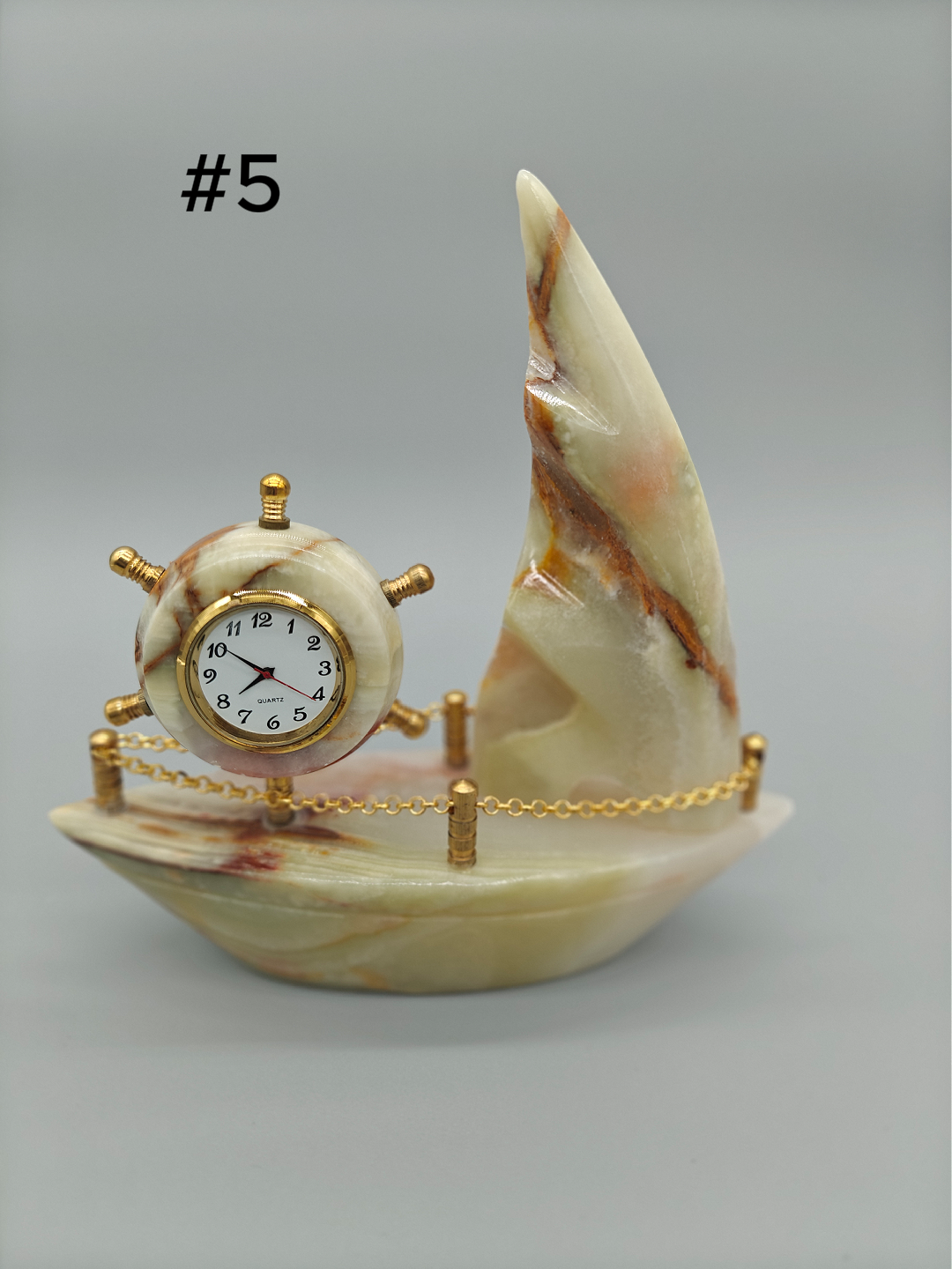 Onyx Sailboat Clock - Nautical Desk Decor, Luxury Crystal Timepiece with Optional light up base Crystal Hoarder