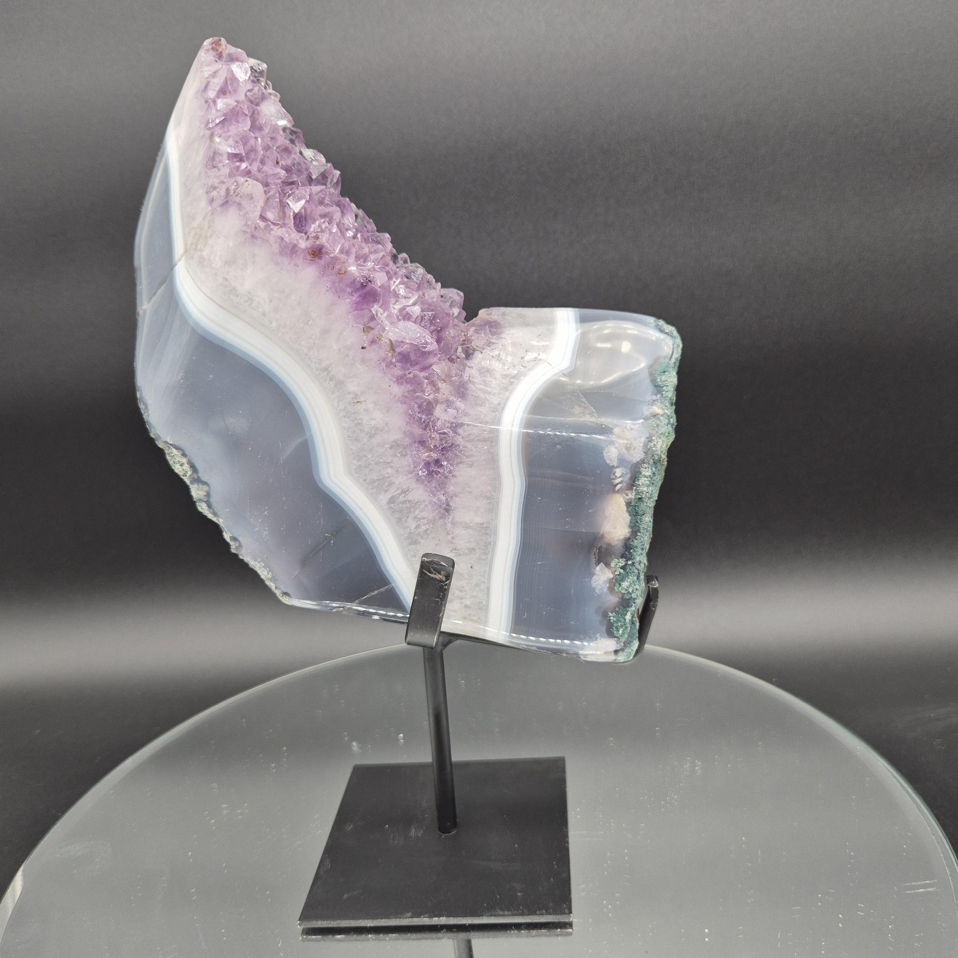 Amethyst with Blue Banded Agate on Stand Brazil 10x6x2 4.06 lbs Crystal Hoarder