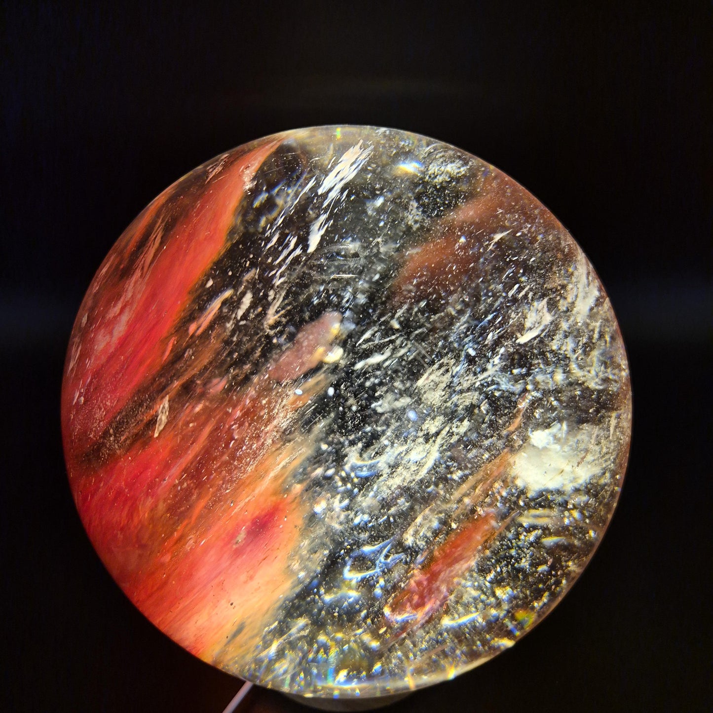 Huge AAA+ Red Smelt Quartz Sphere - 13.29 lbs - 6in - Man Made Polished Crystal Ball - Backlit Display - Optional Light Bases Crystal Hoarder