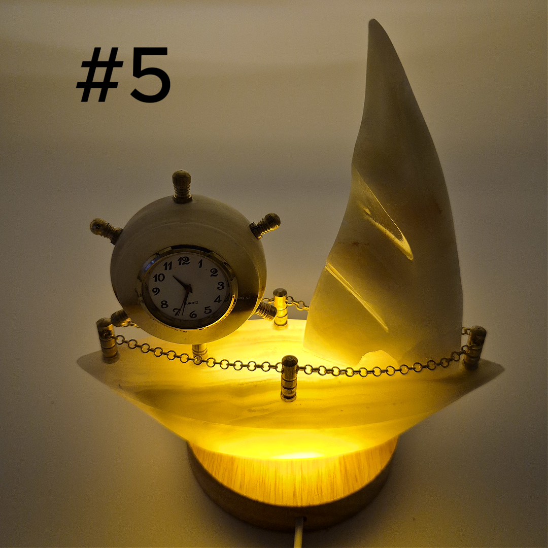 Onyx Sailboat Clock - Nautical Desk Decor - Luxury Crystal Clock - Optional Light-Up Base Crystal Hoarder