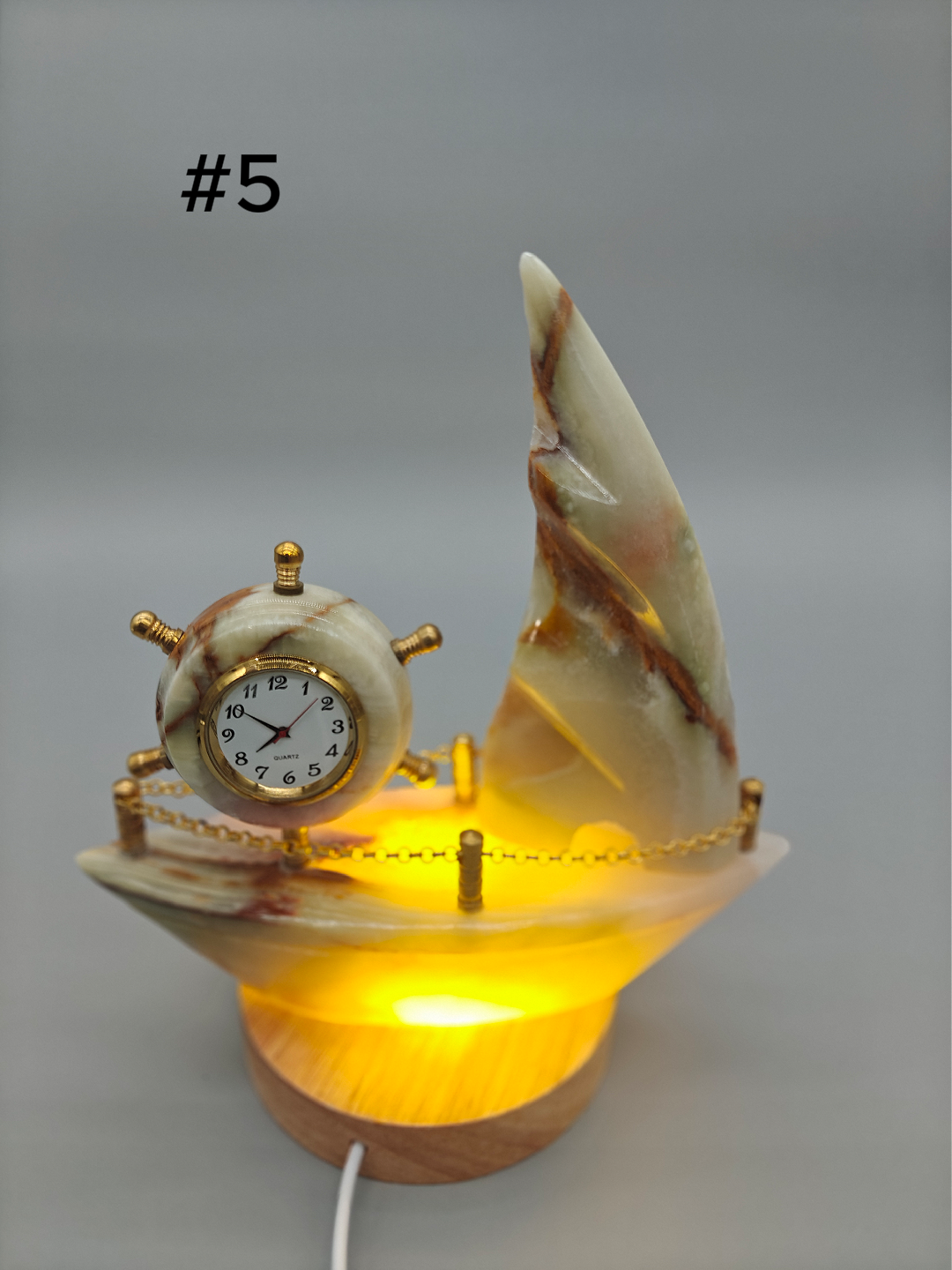 Onyx Sailboat Clock - Nautical Desk Decor, Luxury Crystal Timepiece with Optional light up base Crystal Hoarder