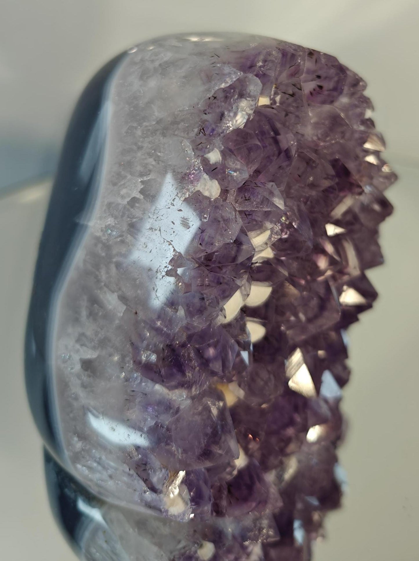 Amethyst Crystal with Blue Banded Agate and Calcite Crystal Hoarder