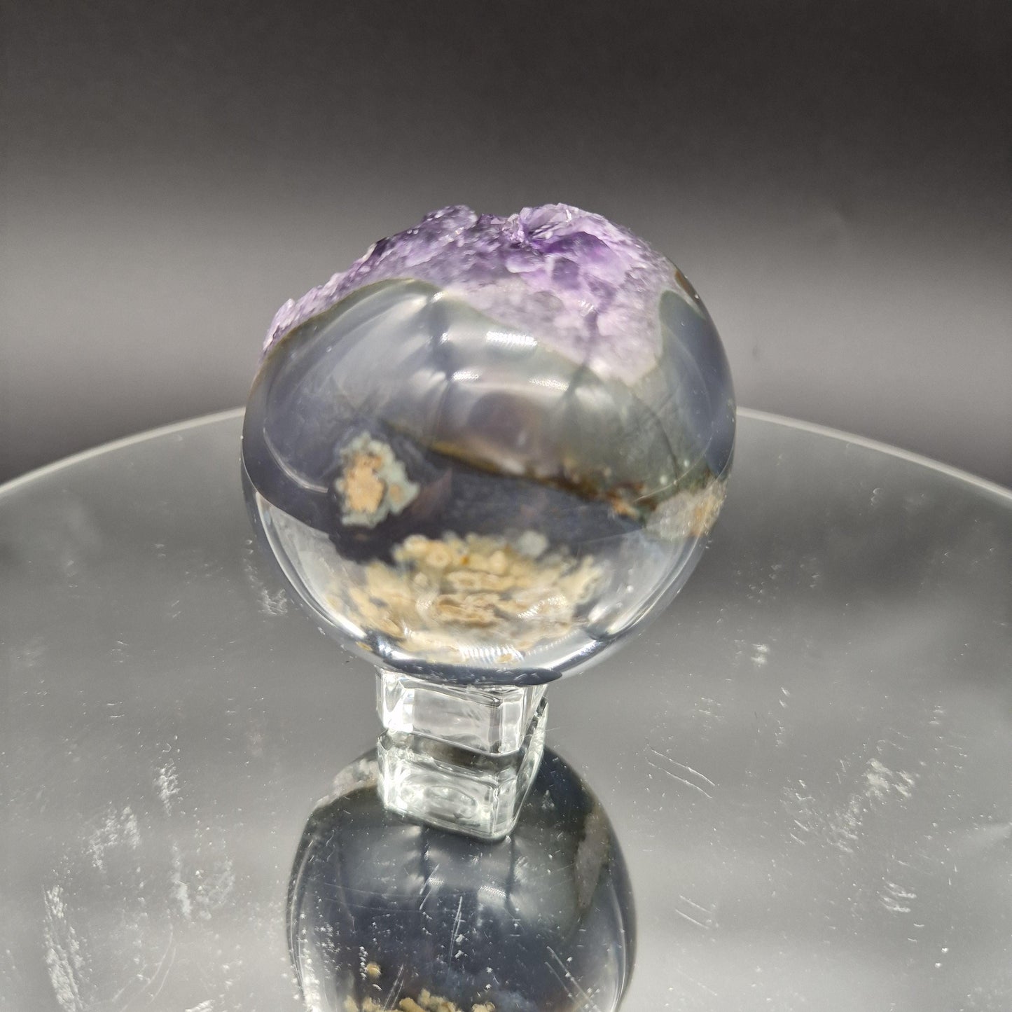 AAA+ Super High Quality 3 inch Amethyst Sphere with Blue Banded Agate | Uruguay Crystal | 0.84 lbs Crystal Hoarder