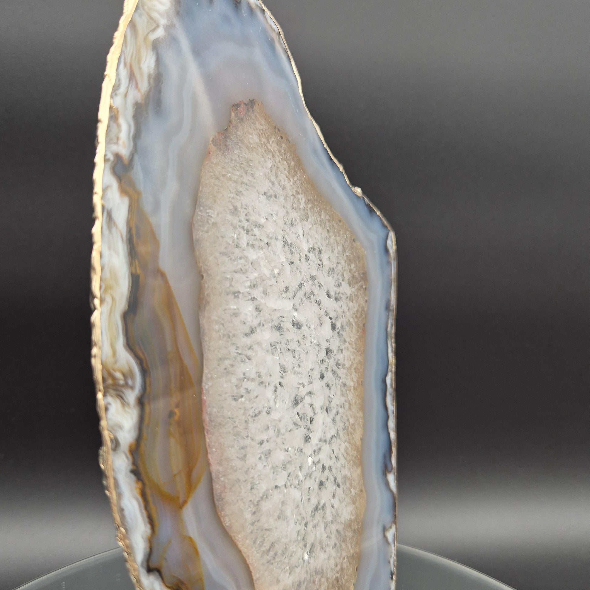 AAA+ Gold Tone Plated Agate Slice with Quartz Backlit Brazil 10x6x0.25 1.11 lbs Crystal Hoarder