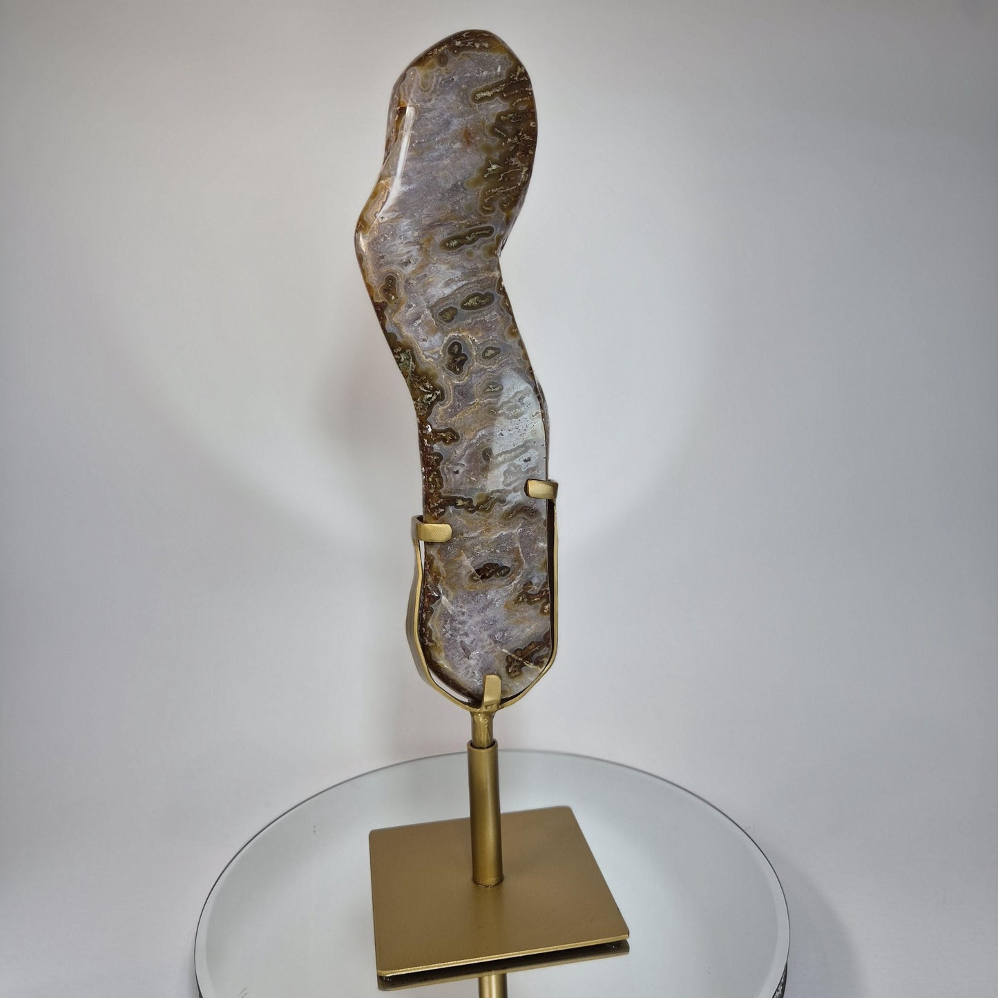 Super Rare Agate Slab with Druzy on Stand - 16.5in Tall Statement Crystal, Natural Mineral Display, 3.825 lb Collector Specimen Crystal Hoarder