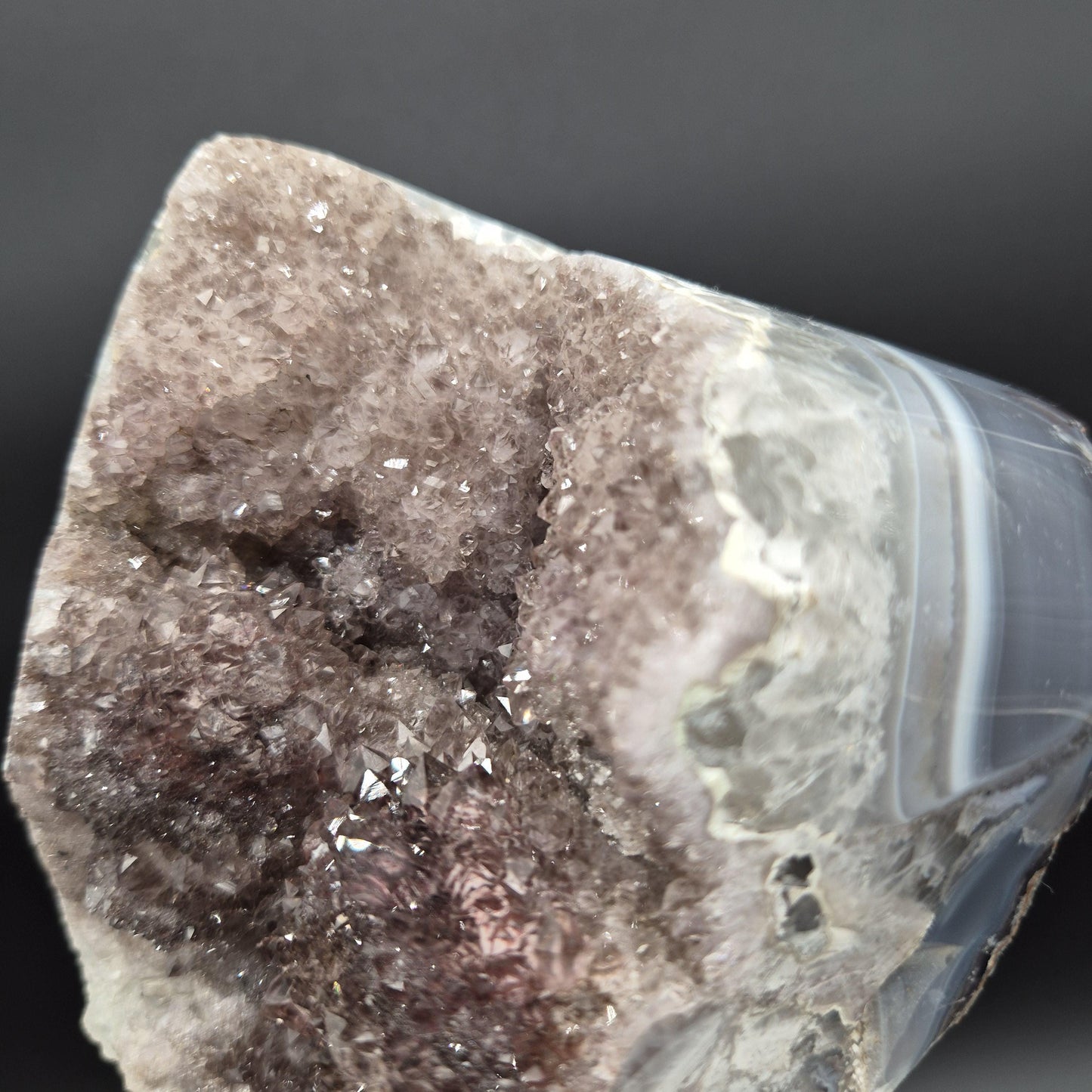 Druzy Amethyst with Hematite Blue Banded Agate on Stand Brazil 5.42 lbs 10x5x4 Crystal Display Crystal Hoarder