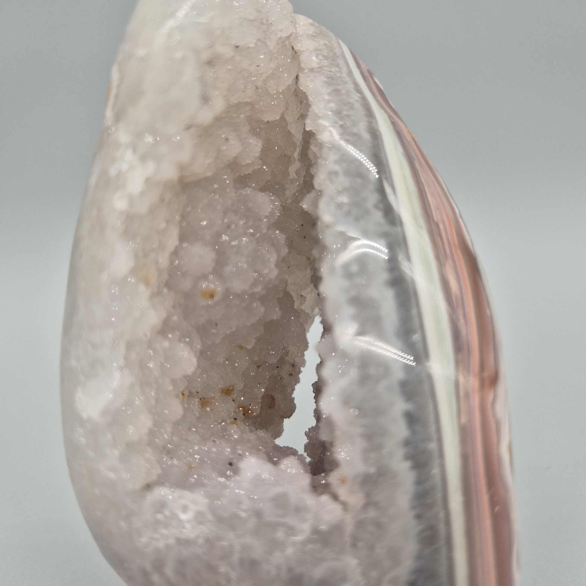 Super Rare Sugar Druzy Amethyst Cave with Pink Agate Banding | Fully Polished Freeform | One of a Kind Collector Crystal | 2.08 lbs Crystal Hoarder
