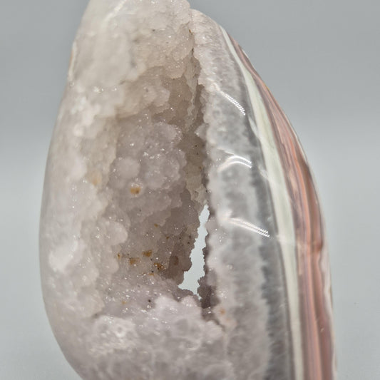 Super Rare Sugar Druzy Amethyst Cave with Pink Agate Banding | Fully Polished Freeform | One of a Kind Collector Crystal | 2.08 lbs Crystal Hoarder