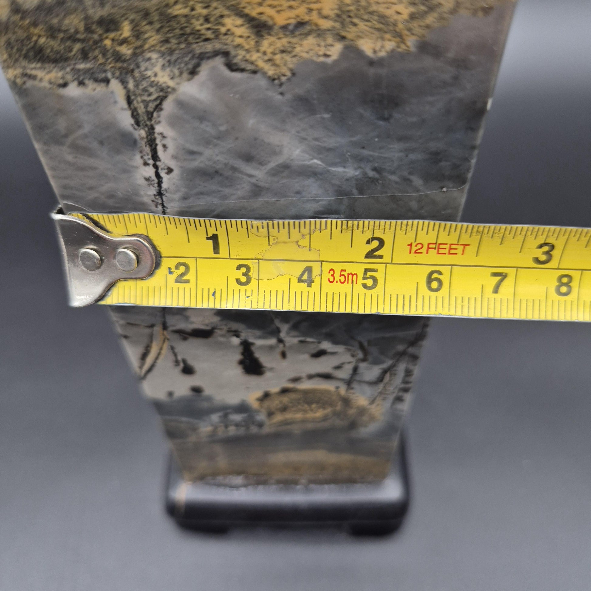 AAA+ Picture Jasper on Wood Base | Dark Gray & Earth Tones Natural Scenic Stone | 3.48 lbs Crystal Hoarder