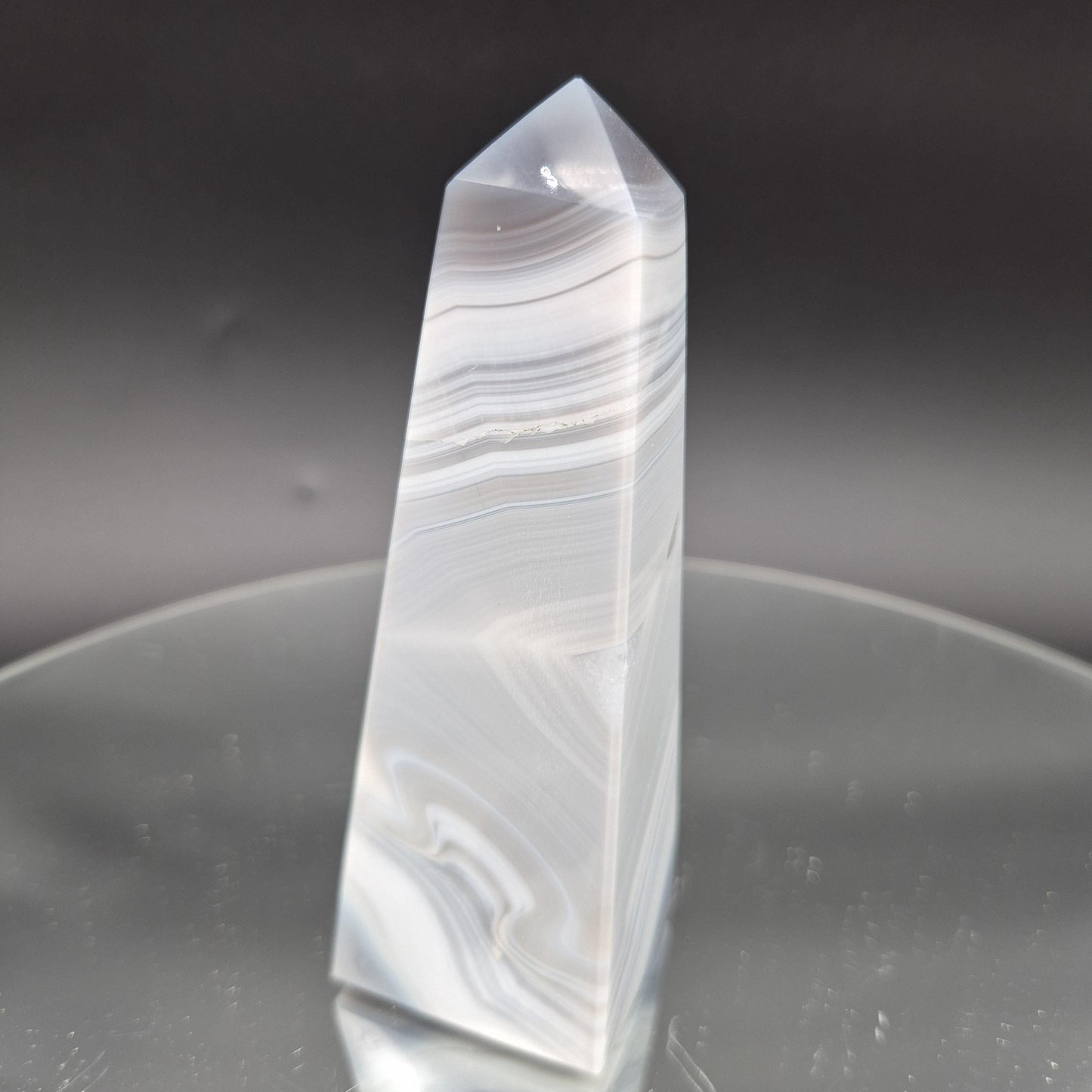 AAA+ Perfect Blue Banded Agate Obelisk Tower | Brazilian Crystal Point | 5 Inch Tower | 0.85 lbs Crystal Hoarder