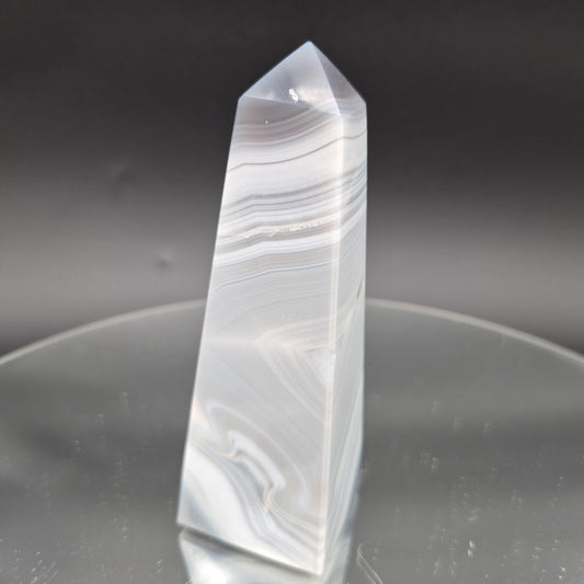 AAA+ Perfect Blue Banded Agate Obelisk Tower | Brazilian Crystal Point | 5 Inch Tower | 0.85 lbs Crystal Hoarder