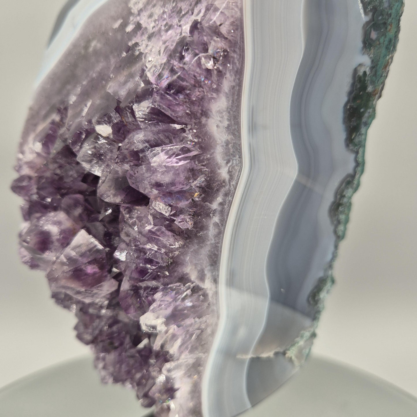 AAA+ Dark Amethyst with Blue Banded Agate - 10 x 5in, 7 lbs - Crystal on Stand, Brazil Crystal Hoarder
