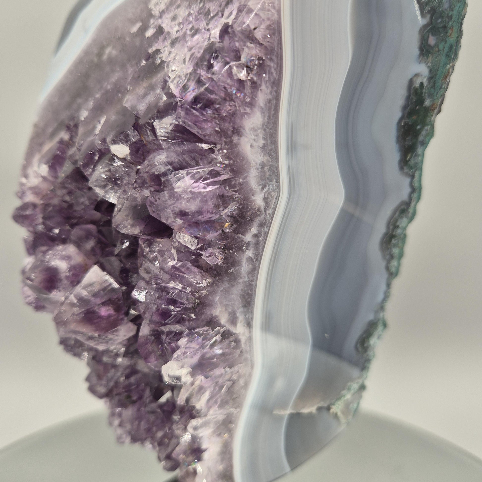 AAA+ Dark Amethyst with Blue Banded Agate - 10 x 5in, 7 lbs - Crystal on Stand, Brazil Crystal Hoarder