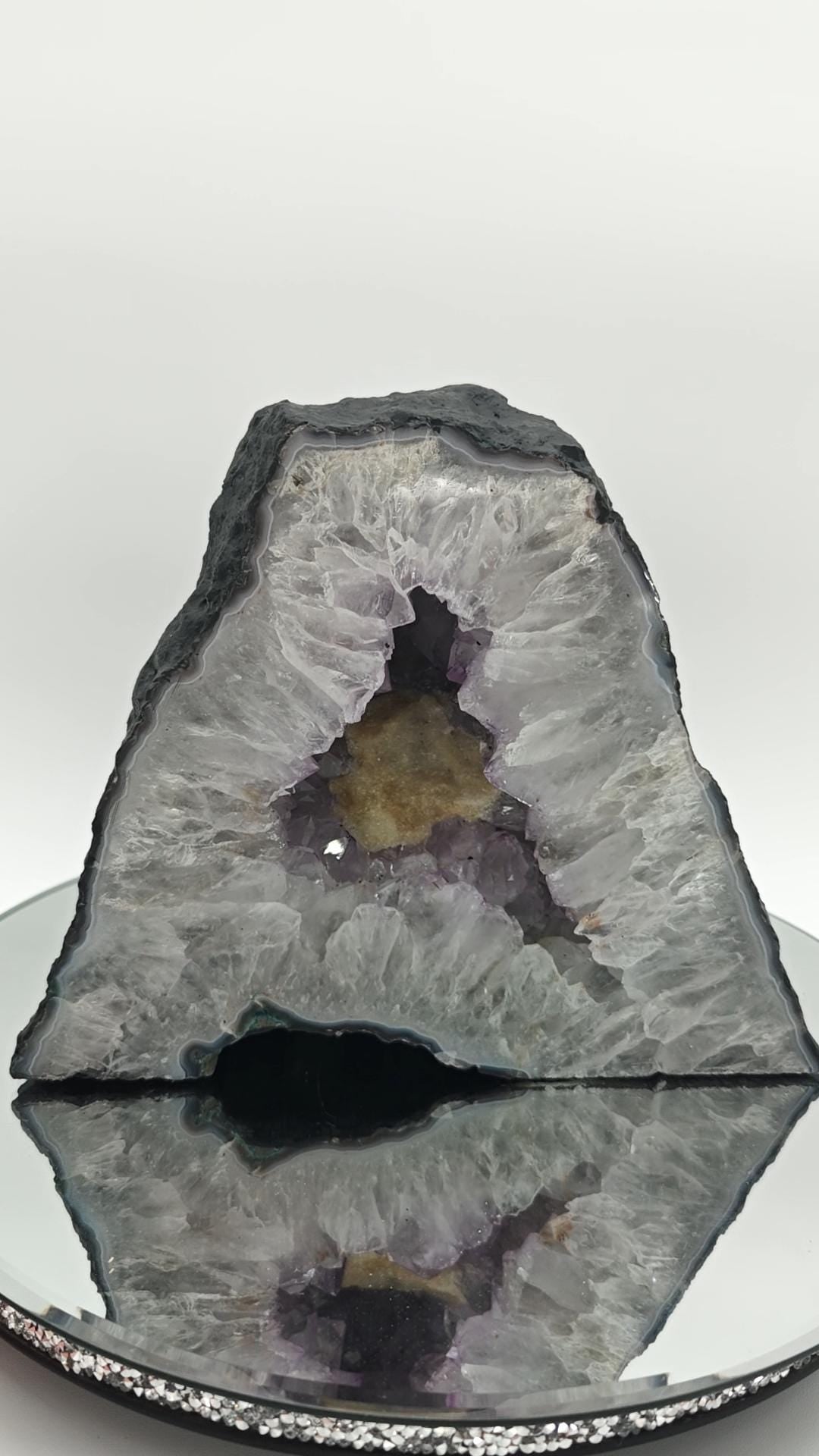 Amethyst Cathedral with Calcite - Brazilian Amethyst Geode - 11.22 lbs - 7.5 x 8.5in Crystal Hoarder