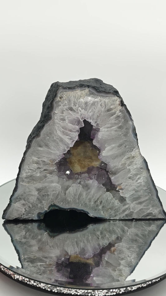 Amethyst Cathedral with Calcite - Brazilian Amethyst Geode - 11.22 lbs - 7.5 x 8.5in Crystal Hoarder