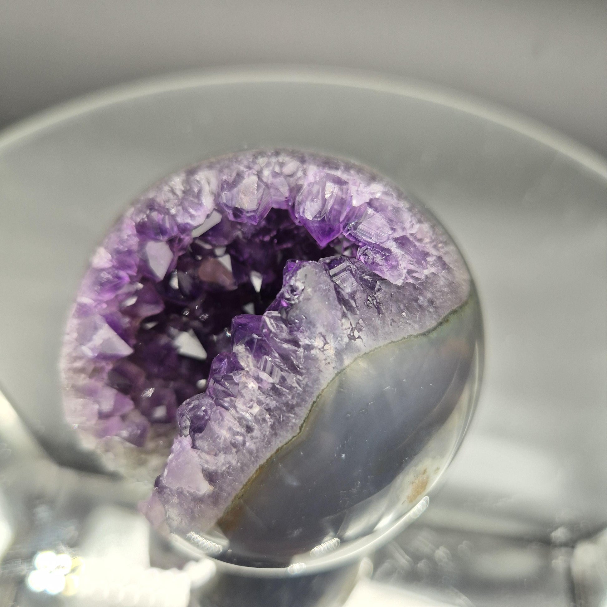 AAA+ Super High Quality 3 inch Amethyst Sphere with Blue Banded Agate | Uruguay Crystal | 0.84 lbs Crystal Hoarder