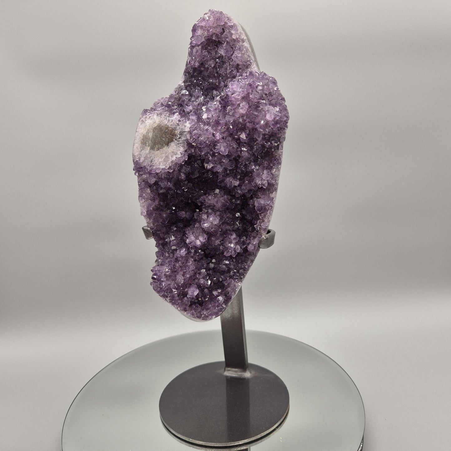 AAA+ Druzy Amethyst with Stalactite Eye on Stand - Uruguay Amethyst Specimen - 15in Tall Crystal Display - 9.375 lbs Crystal Hoarder