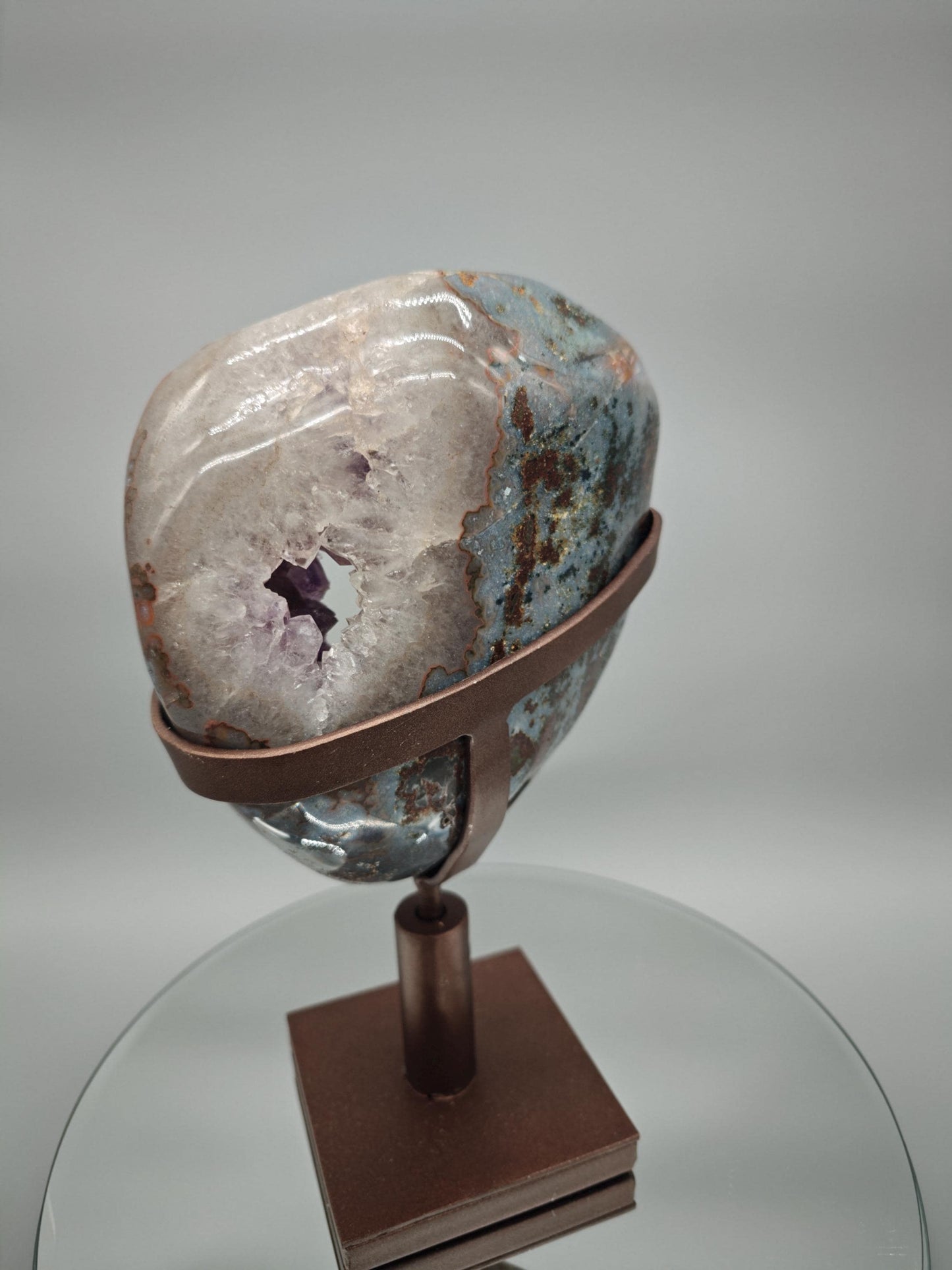 AAA+ Fully Polished Amethyst with Blue Agate - Uruguay Amethyst on Spinning Stand - 11in Crystal Display - 7.48 lbs Crystal Hoarder