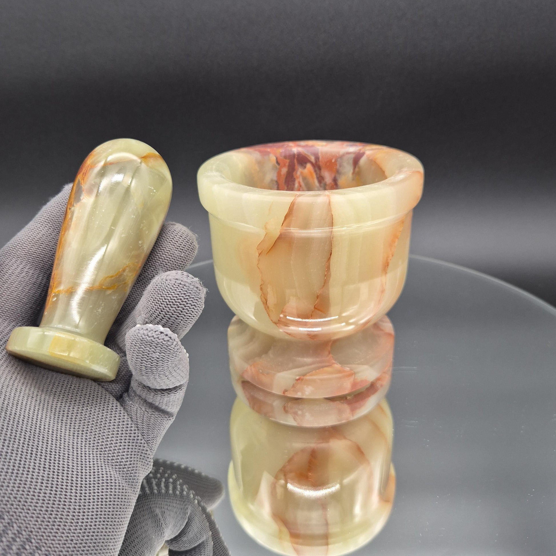 4 x 4 in Green Onyx Mortar and Pestle - 2.79 lbs - Optional Light-Up Base - Natural Stone Kitchen or Display Piece Crystal Hoarder