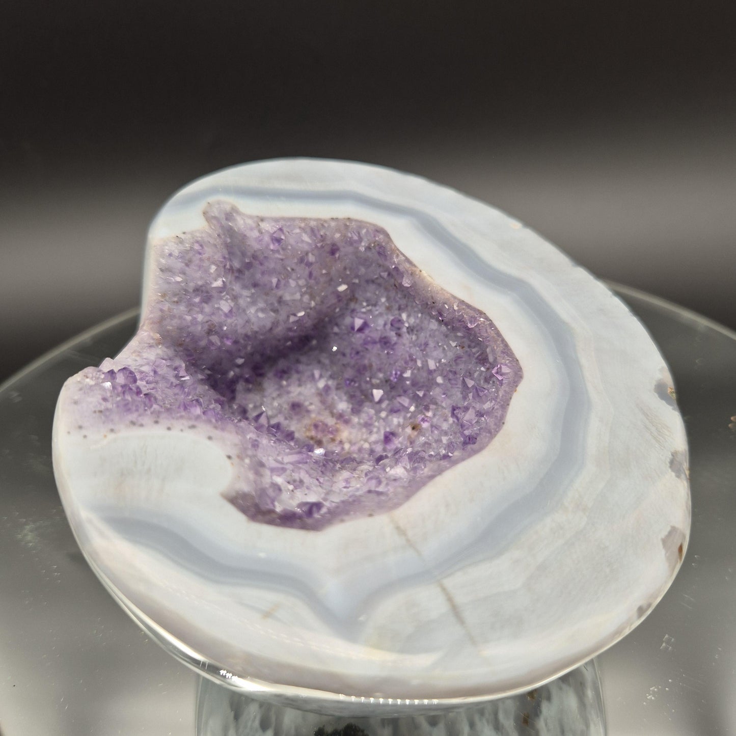AAA+ Fully Polished Druzy Amethyst with Blue Banded Agate Freeform Brazil 3.21 lbs Crystal Hoarder