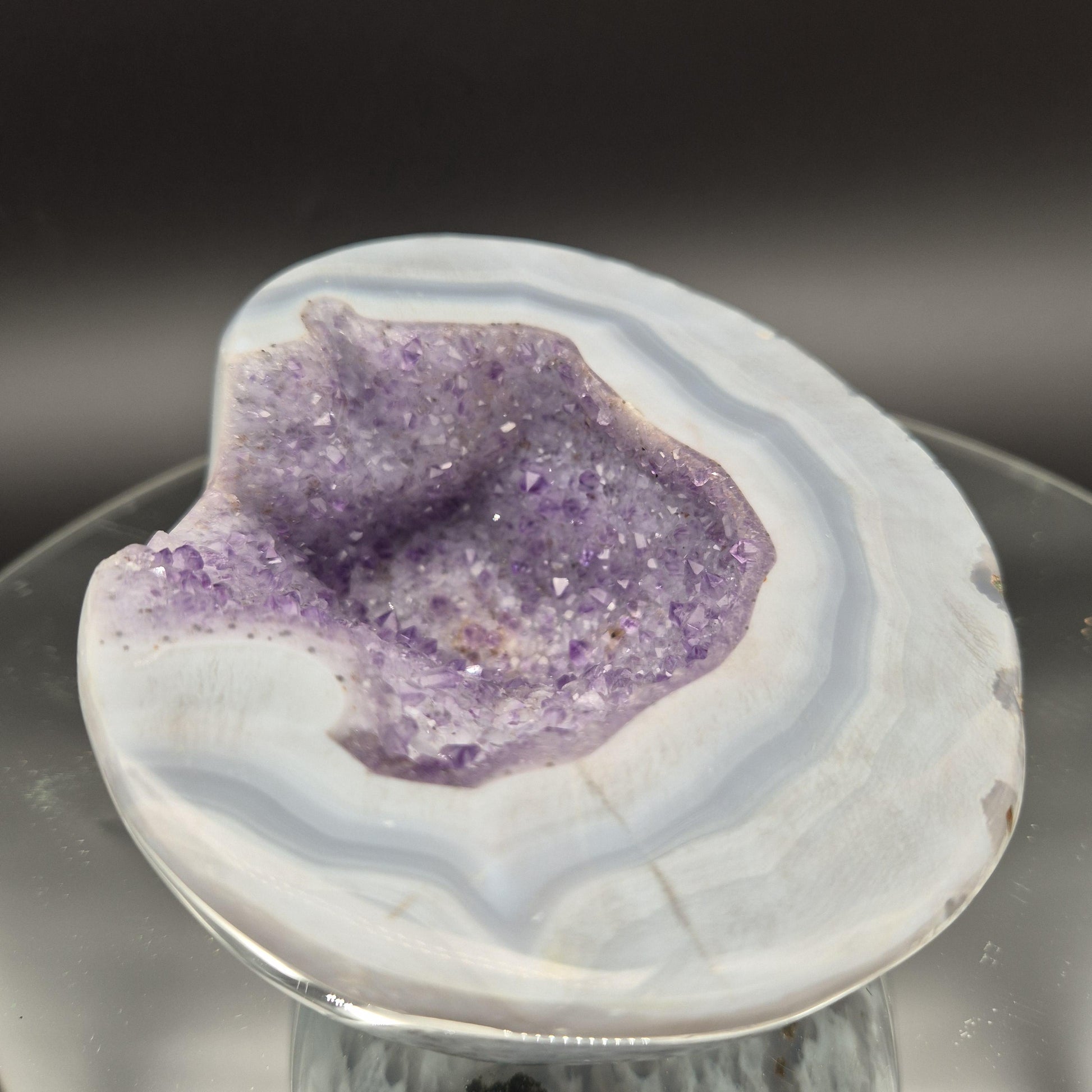 AAA+ Fully Polished Druzy Amethyst with Blue Banded Agate Freeform Brazil 3.21 lbs Crystal Hoarder