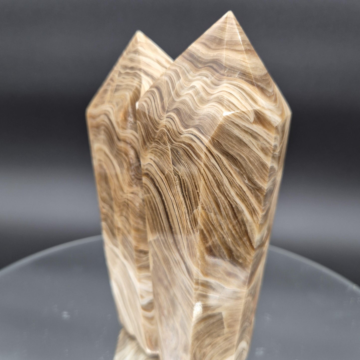 AAA+ Chocolate Banded Calcite Tantric Twin Towers - 3.01 lbs, 7.5 x 4in - Healing Crystal Decor, Meditation, Energy Grid Crystal Hoarder