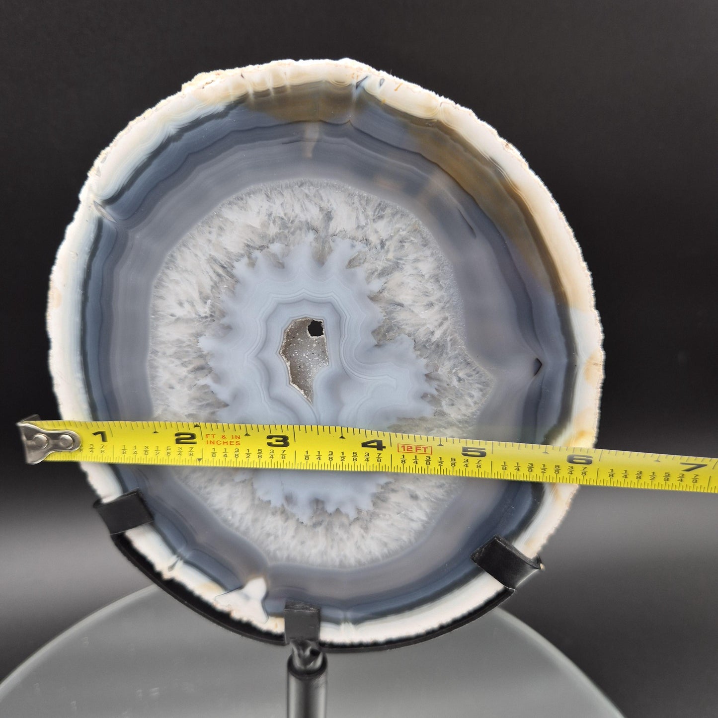 AAA+ Super Rare Druzy White and Dark Blue Agate Slice on Stand Brazil 1.03 lbs Crystal Hoarder