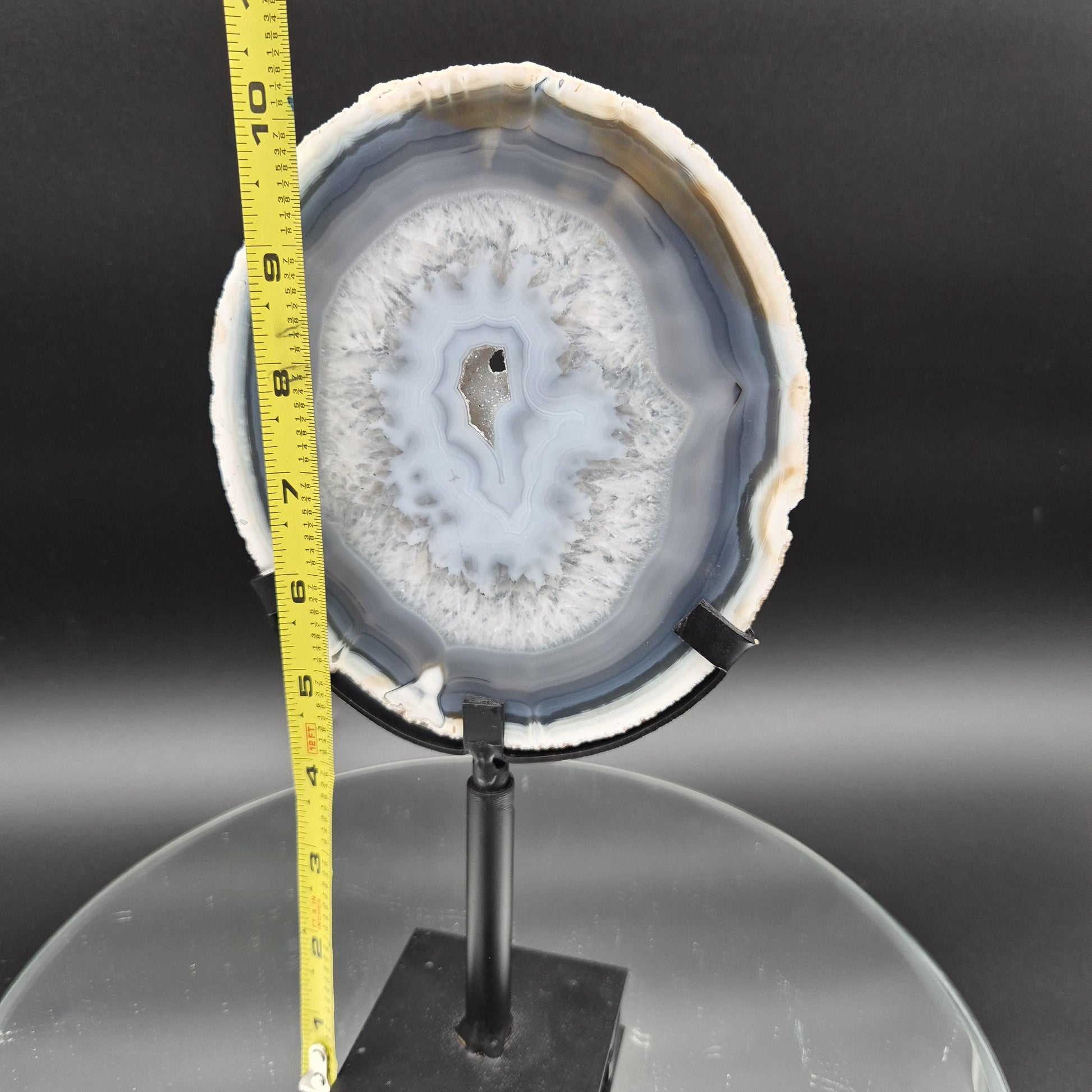 AAA+ Super Rare Druzy White and Dark Blue Agate Slice on Stand Brazil 1.03 lbs Crystal Hoarder