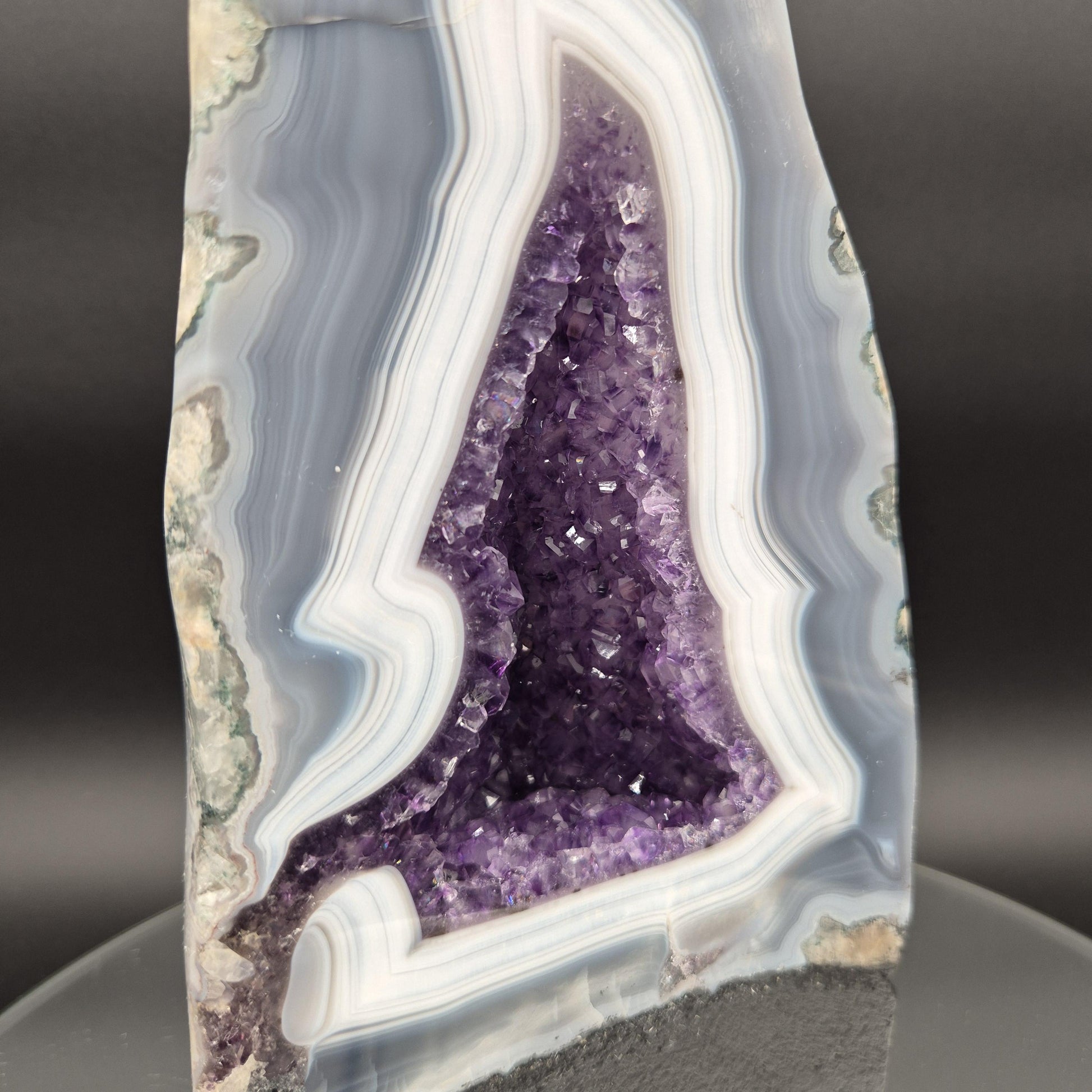 AAA+ Dark Amethyst Cathedral with Blue Banded Agate Polished 9.5x5x3 5.26 lbs Brazil Crystal Hoarder
