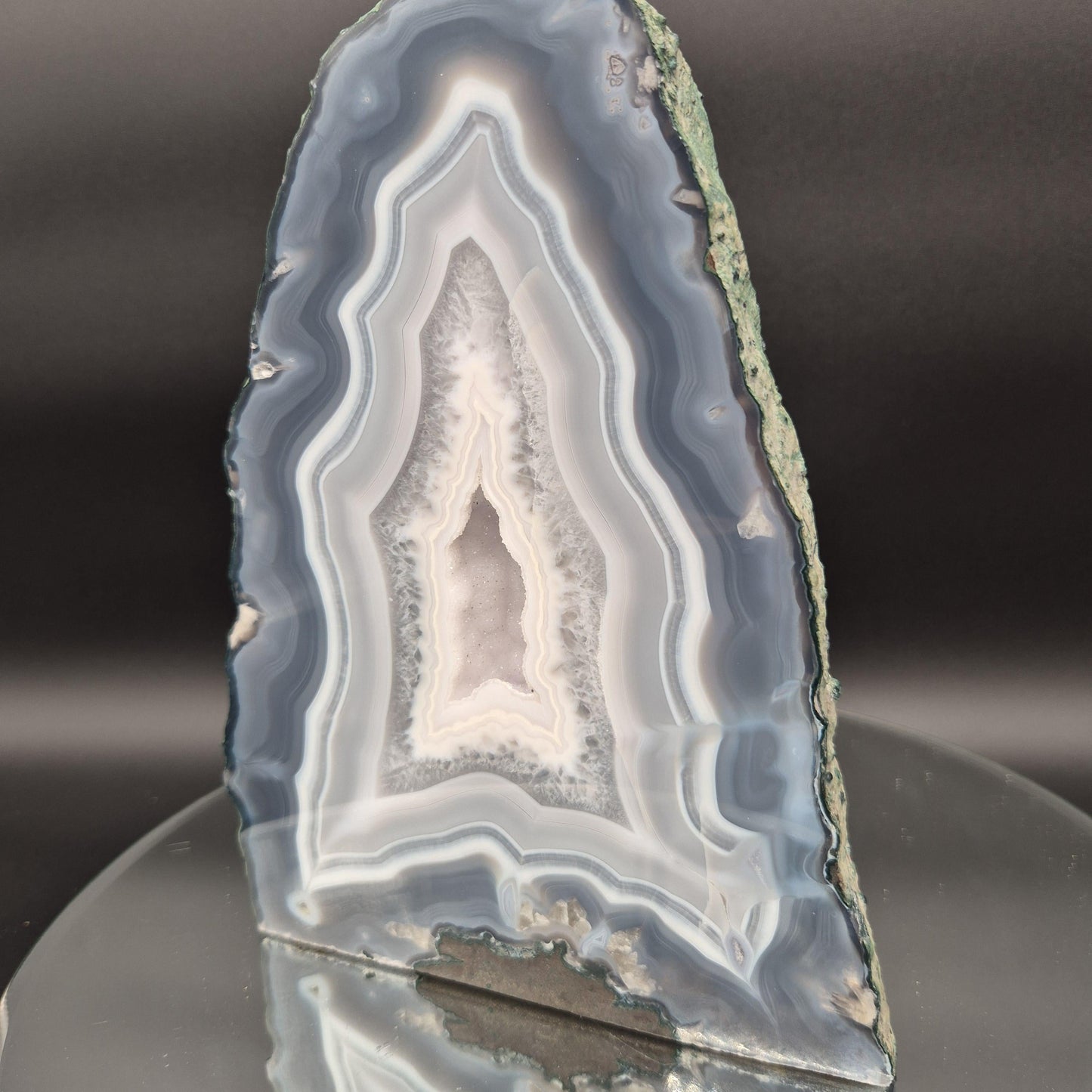 AAA+ Blue Banded Agate Cathedral with Druzy - 8.5 x 6in - 8.61 lbs - Collector Display Crystal Hoarder