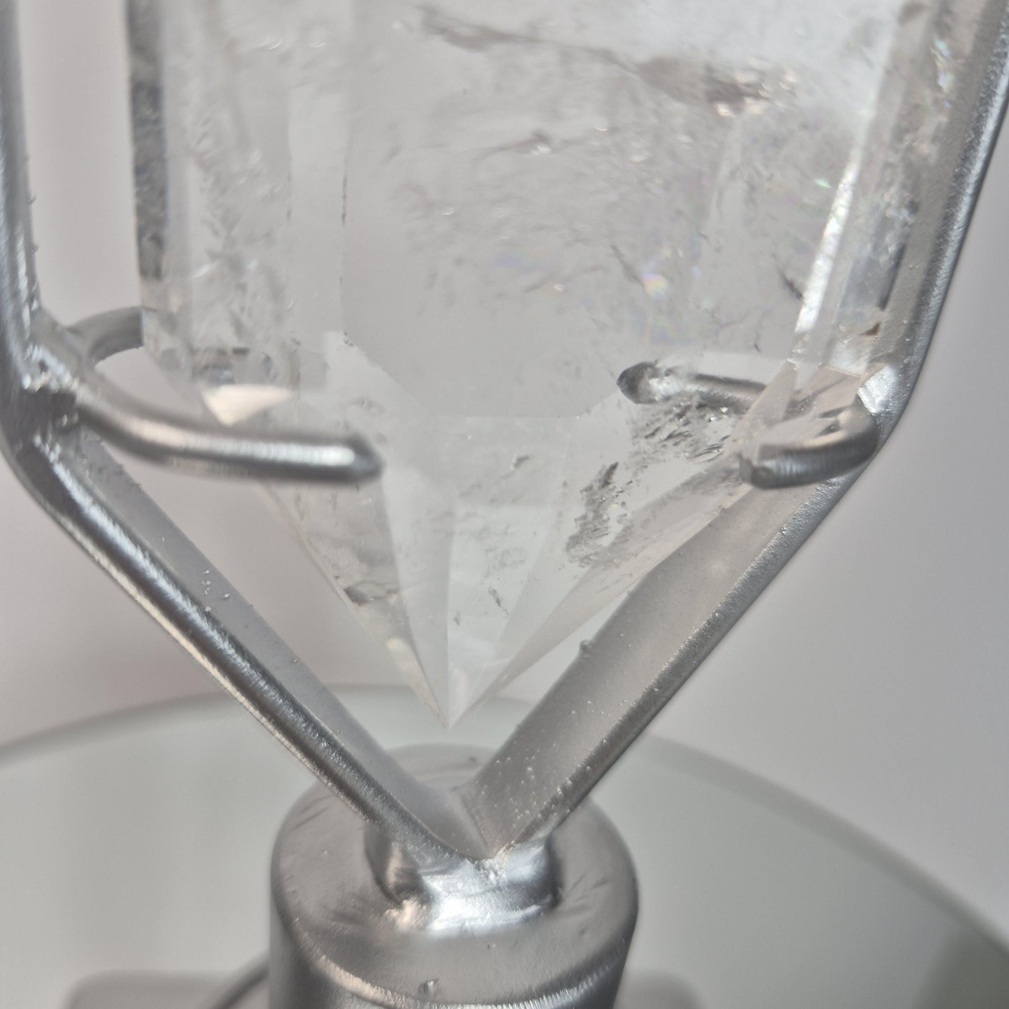 Large Faceted Clear Quartz Double Terminated Crystal on Spin Stand - 4.215 lbs - 16.5in Statement Crystal Display - Collector Specimen Crystal Hoarder