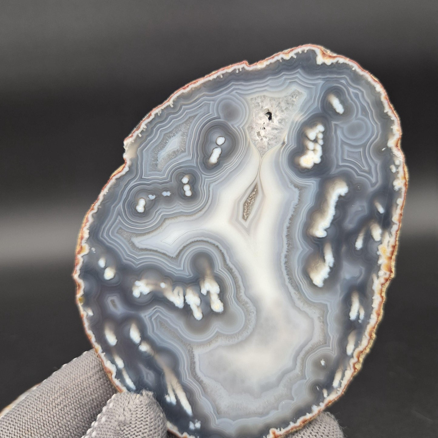 Natural Druzy Agate Slice Set of 3 | 5 x 3in Quartz Crystal Slices | 0.51 lbs Total | Polished Banded Agate Decor Crystal Hoarder