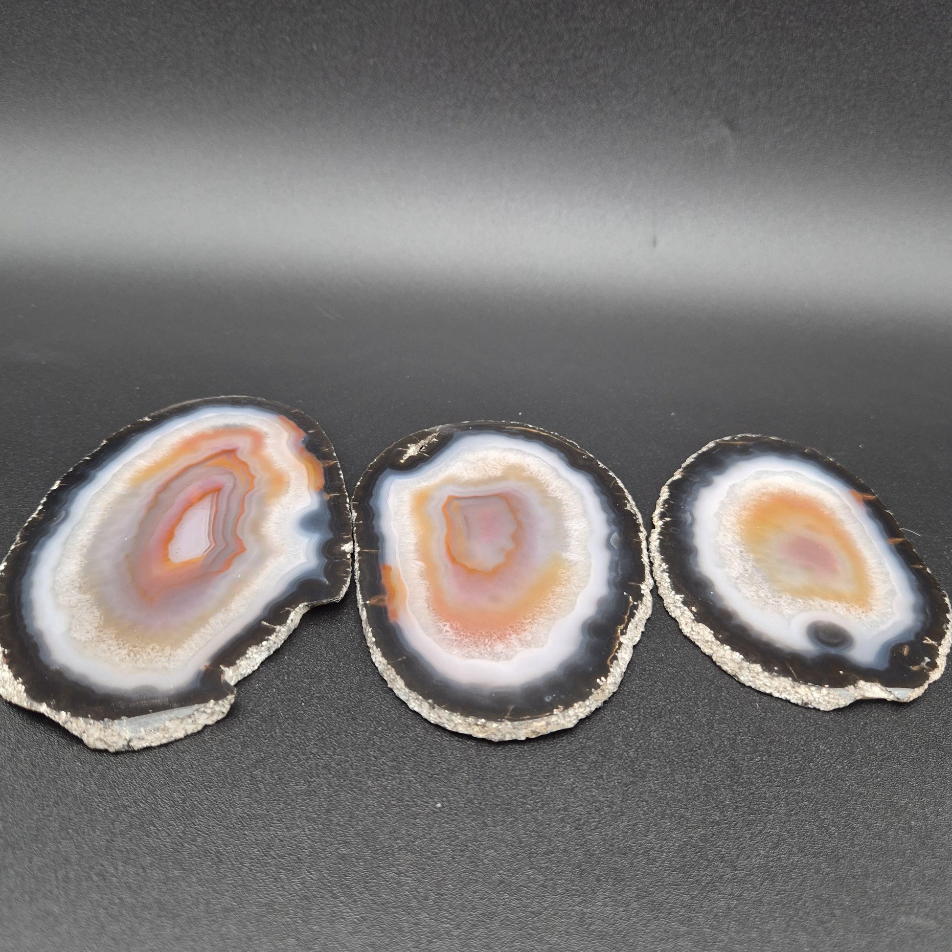 AAA Translucent Agate Slices with Carnelian - Set of 3 | 4.5in–5.5in Natural Druzy Quartz | 0.61 lbs Crystal Hoarder