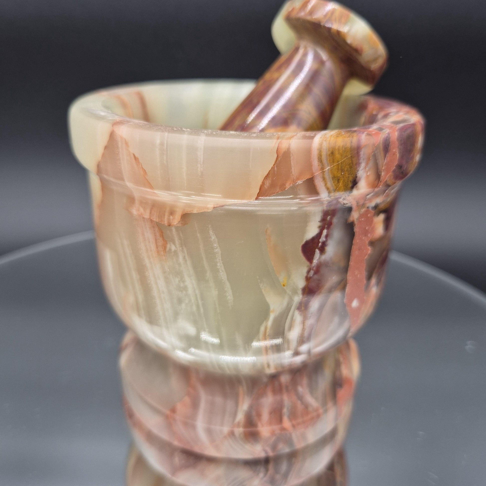 4 x 4 in Green Onyx Mortar and Pestle - 2.79 lbs - Optional Light-Up Base - Natural Stone Kitchen or Display Piece Crystal Hoarder
