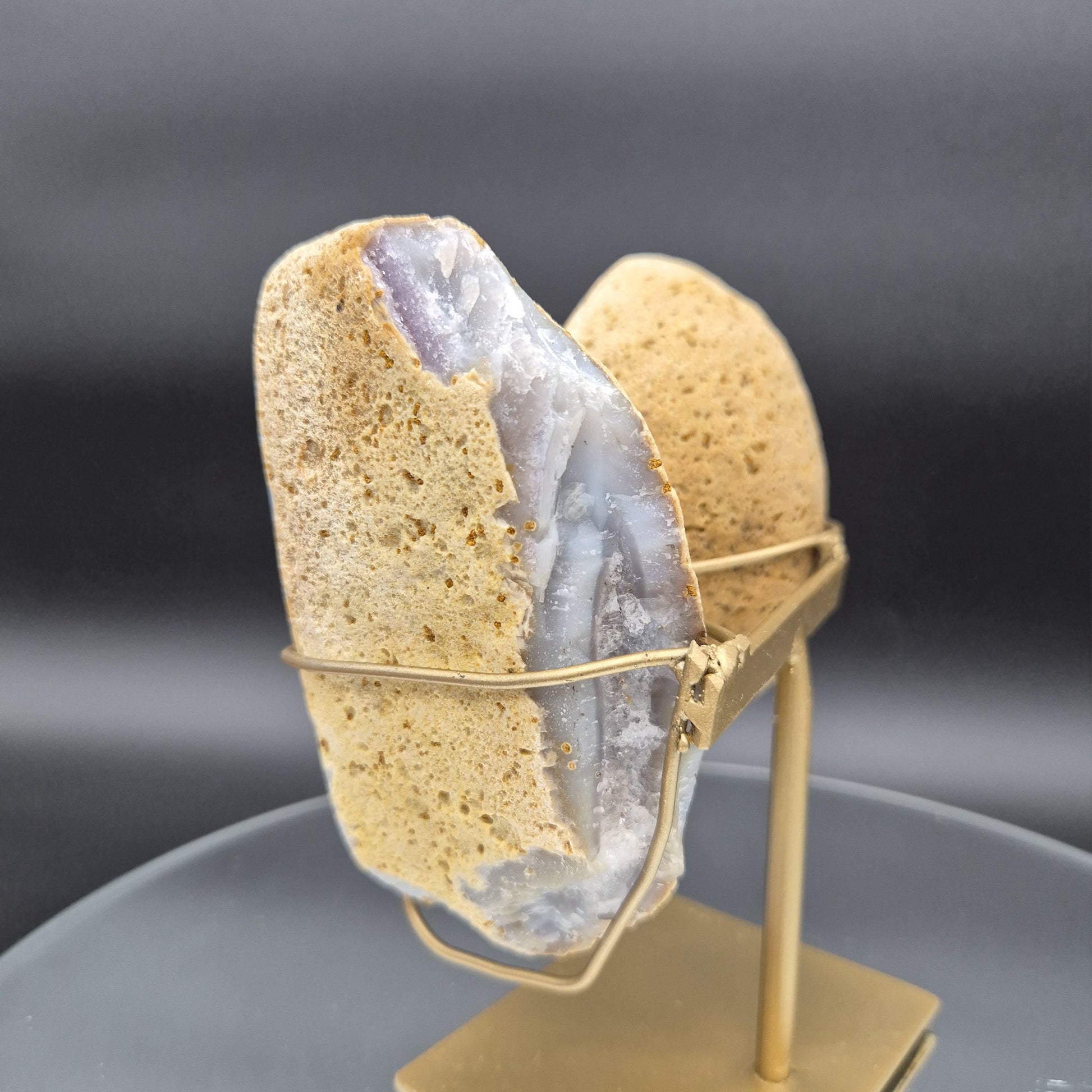 Blue Banded Agate Druzy Geode Wings | 6 x 4.5in | 2.25 lb Pair | Crystal Wall Décor | Statement Mineral Display | Brazil Geode Collectible Crystal Hoarder