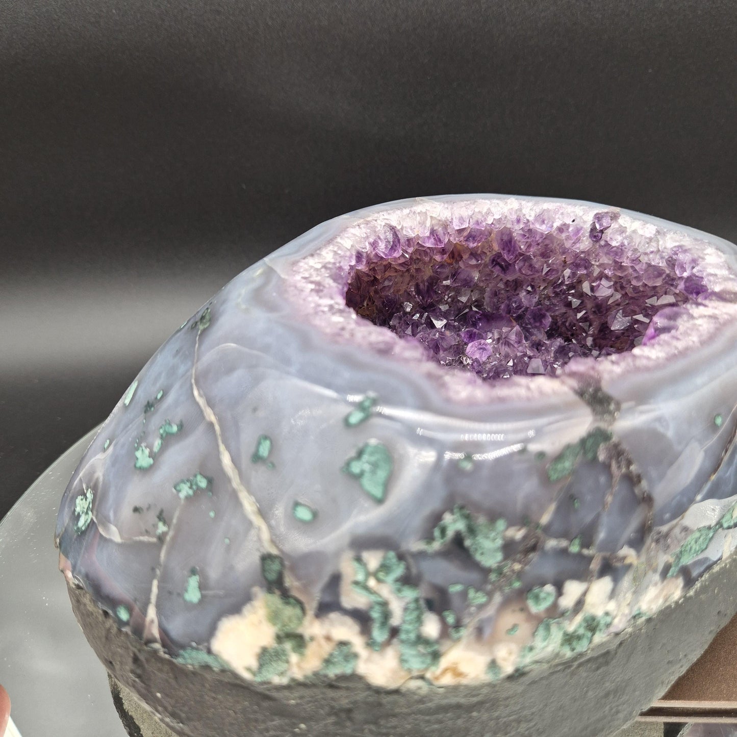 AAA Plus Amethyst Geode Jewelry Box Blue Banded Agate Decorative Crystal Display Piece 8.95 lb 8x7.5x6 Crystal Hoarder